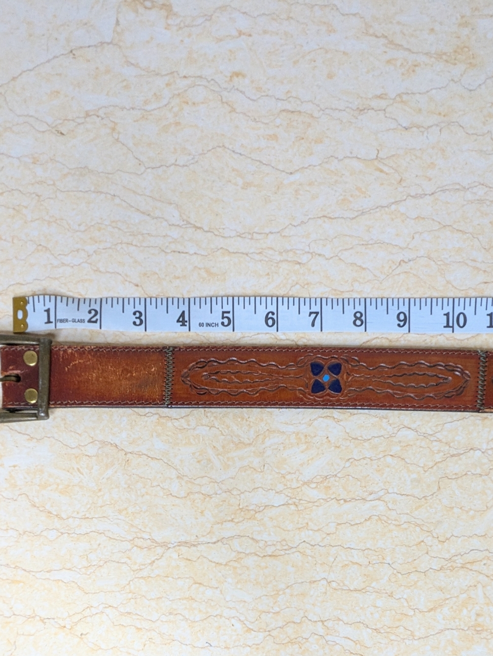 Vintage Leather Hand Stained Tooled Rugged Distressed Blue Floral Belt Womens 30 - Picture 7 of 14